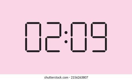Digital clock close up displaying 2:09 o'clock, am or pm, simple flat black icon vector eps 10