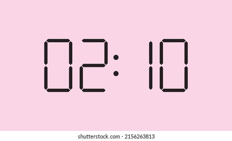 Digital clock close up displaying 2:10 o'clock, am or pm, simple flat black icon vector eps 10