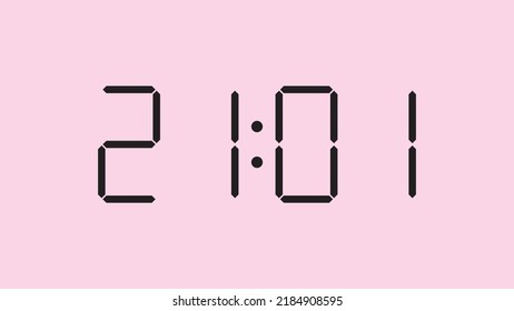 Digital clock close up displaying 21:01 o'clock, simple flat black icon vector eps 10