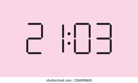 Cierre del reloj digital mostrando las 21:03 en punto, sencillo icono plano negro vector eps 10