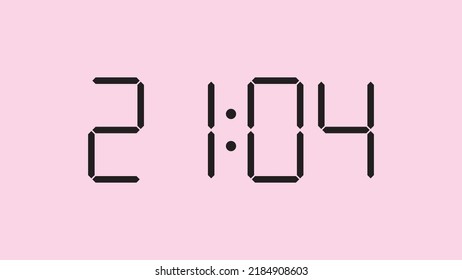 Digital clock close up displaying 21:04 o'clock, simple flat black icon vector eps 10