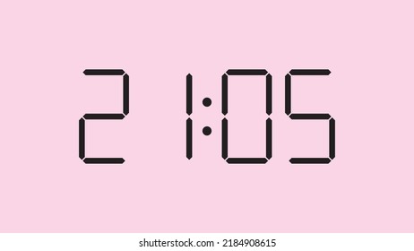 Digital clock close up displaying 21:05 o'clock, simple flat black icon vector eps 10