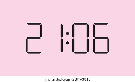 Digital clock close up displaying 21:06 o'clock, simple flat black icon vector eps 10