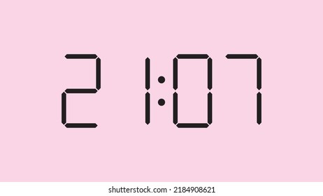 Digital clock close up displaying 21:07 o'clock, simple flat black icon vector eps 10