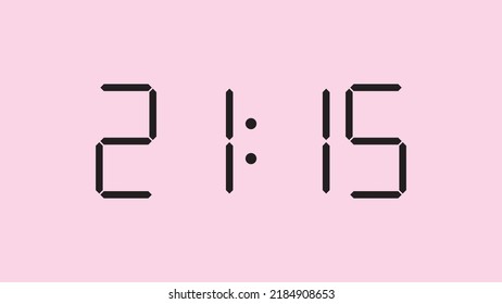 Digital clock close up displaying 21:15 o'clock, simple flat black icon vector eps 10