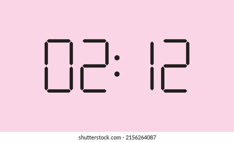 Digital clock close up displaying 2:12 o'clock, am or pm, simple flat black icon vector eps 10