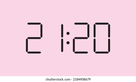 Digital clock close up displaying 21:20 o'clock, simple flat black icon vector eps 10