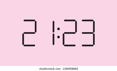 Digital clock close up displaying 21:23 o'clock, simple flat black icon vector eps 10