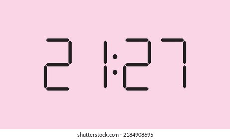 Digital clock close up displaying 21:27 o'clock, simple flat black icon vector eps 10