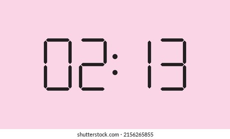 Digital clock close up displaying 2:13 o'clock, am or pm, simple flat black icon vector eps 10