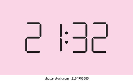 Digital clock close up displaying 21:32 o'clock, simple flat black icon vector eps 10