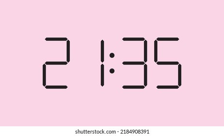 Digital clock close up displaying 21:35 o'clock, simple flat black icon vector eps 10