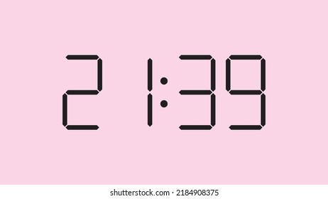 Digital clock close up displaying 21:39 o'clock, simple flat black icon vector eps 10