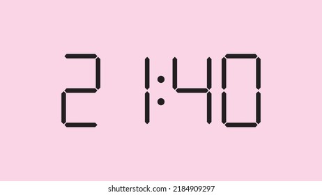 Digital clock close up displaying 21:40 o'clock, simple flat black icon vector eps 10