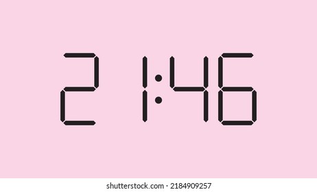 Digital clock close up displaying 21:46 o'clock, simple flat black icon vector eps 10