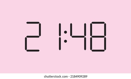 Digital clock close up displaying 21:48 o'clock, simple flat black icon vector eps 10