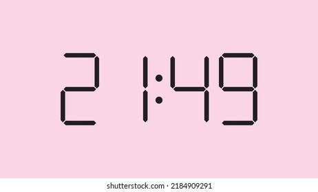 Digital clock close up displaying 21:49 o'clock, simple flat black icon vector eps 10