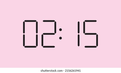 Digital clock close up displaying 2:15 o'clock, am or pm, simple flat black icon vector eps 10