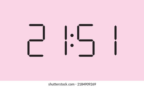 Cierre del reloj digital mostrando las 21:51 en punto, sencillo icono plano negro vector eps 10