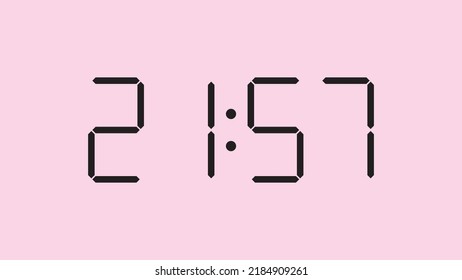 Digital clock close up displaying 21:57 o'clock, simple flat black icon vector eps 10