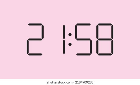 Digital clock close up displaying 21:58 o'clock, simple flat black icon vector eps 10