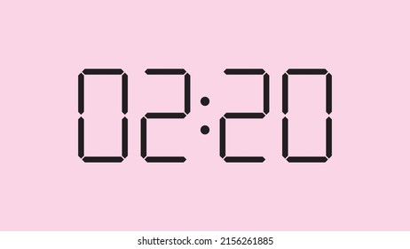 Digital clock close up displaying 2:20 o'clock, am or pm, simple flat black icon vector eps 10