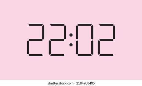 Digital clock close up displaying 22:02 o'clock, simple flat black icon vector eps 10