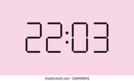 Digital clock close up displaying 22:03 o'clock, simple flat black icon vector eps 10