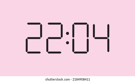 Digital clock close up displaying 22:04 o'clock, simple flat black icon vector eps 10