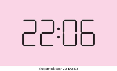 Digital clock close up displaying 22:06 o'clock, simple flat black icon vector eps 10