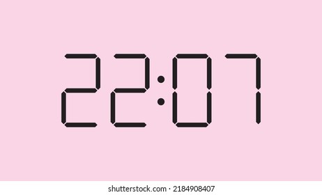 Digital clock close up displaying 22:07 o'clock, simple flat black icon vector eps 10