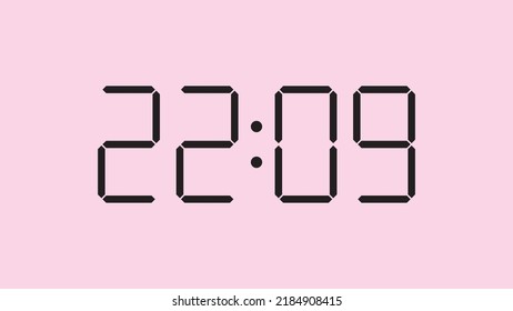 Digital clock close up displaying 22:09 o'clock, simple flat black icon vector eps 10