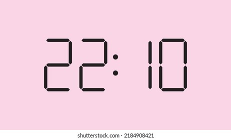 Digital clock close up displaying 22:10 o'clock, simple flat black icon vector eps 10