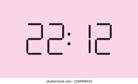 Digital clock close up displaying 22:12 o'clock, simple flat black icon vector eps 10