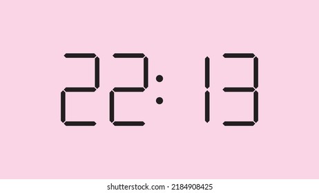 Digital clock close up displaying 22:13 o'clock, simple flat black icon vector eps 10