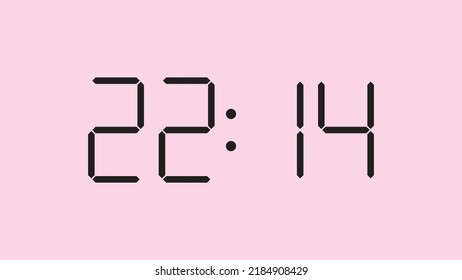 Digital clock close up displaying 22:14 o'clock, simple flat black icon vector eps 10