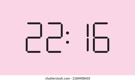 Digital clock close up displaying 22:16 o'clock, simple flat black icon vector eps 10
