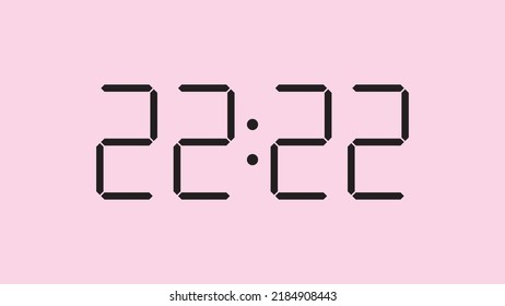 Digital clock close up displaying 22:22 o'clock, simple flat black icon vector eps 10