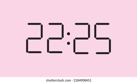 Digital clock close up displaying 22:25 o'clock, simple flat black icon vector eps 10