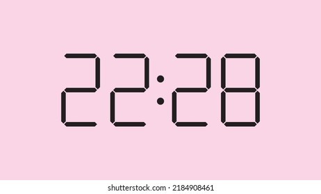 Digital clock close up displaying 22:28 o'clock, simple flat black icon vector eps 10