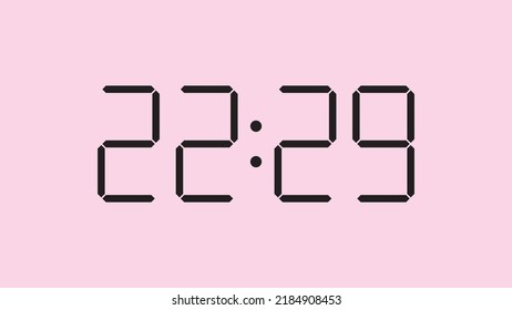 Digital clock close up displaying 22:29 o'clock, simple flat black icon vector eps 10