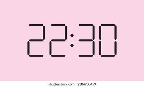 Digital clock close up displaying 22:30 o'clock, simple flat black icon vector eps 10