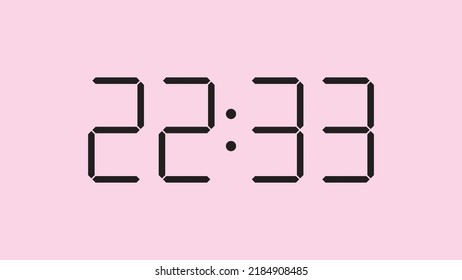 Digital clock close up displaying 22:33 o'clock, simple flat black icon vector eps 10