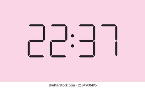 Digitale Uhr, Nahaufnahme mit 22:37 Uhr, einfaches, flaches, schwarzes Symbol, Vektorgrafik eps10