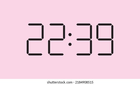 Digital clock close up displaying 22:39 o'clock, simple flat black icon vector eps 10