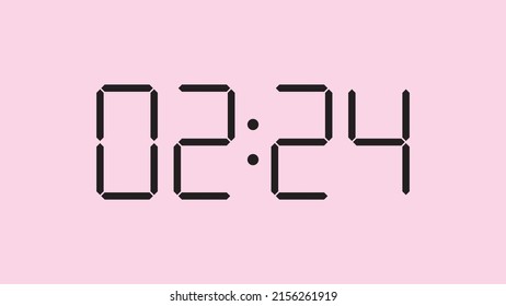 Digital clock close up displaying 2:24 o'clock, am or pm, simple flat black icon vector eps 10