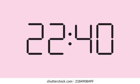 Digital clock close up displaying 22:40 o'clock, simple flat black icon vector eps 10