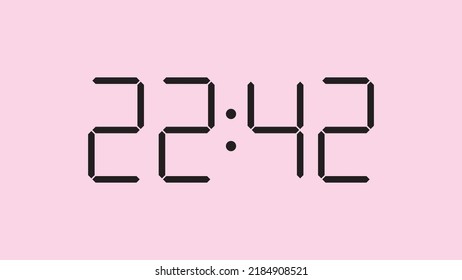 Digital clock close up displaying 22:42 o'clock, simple flat black icon vector eps 10