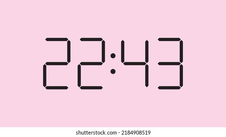 Digital clock close up displaying 22:43 o'clock, simple flat black icon vector eps 10