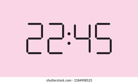 Digital clock close up displaying 22:45 o'clock, simple flat black icon vector eps 10